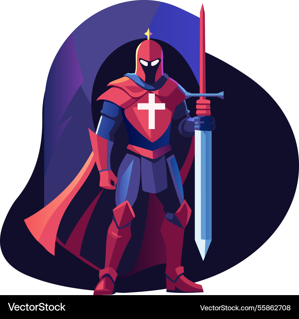 Crusader knight in flat style Vector Image