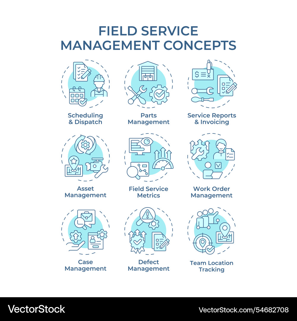 Field service management soft blue concept icons Vector Image