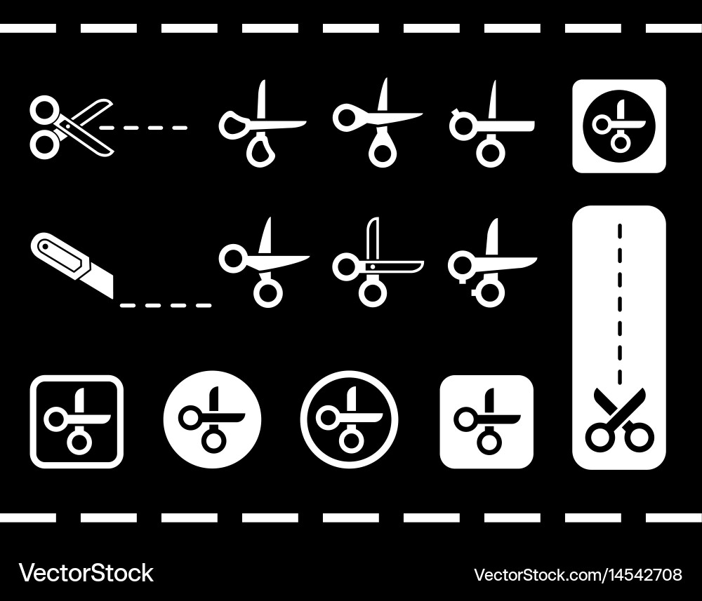 Flat scissors set on black backdrop vector image