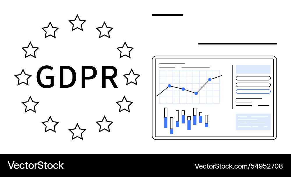 Gdpr compliance with data analysis dashboard Gdpr compliance with data analysis dashboard vector image