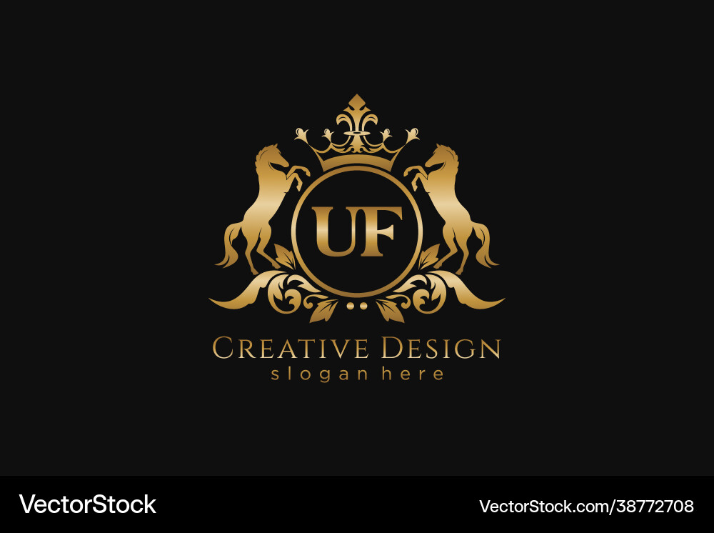 Initial uf retro golden crest with circle and two Vector Image