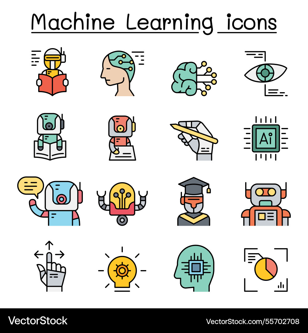 Machine learning icon set in colorline style Machine learning icon set in colorline style vector image