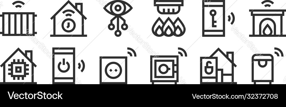 Set 12 thin outline icons such as smart trash Set 12 thin outline icons such as smart trash vector image