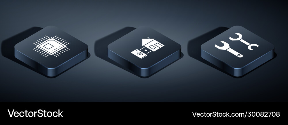 Set isometric processor with microcircuits cpu Set isometric processor with microcircuits cpu vector image