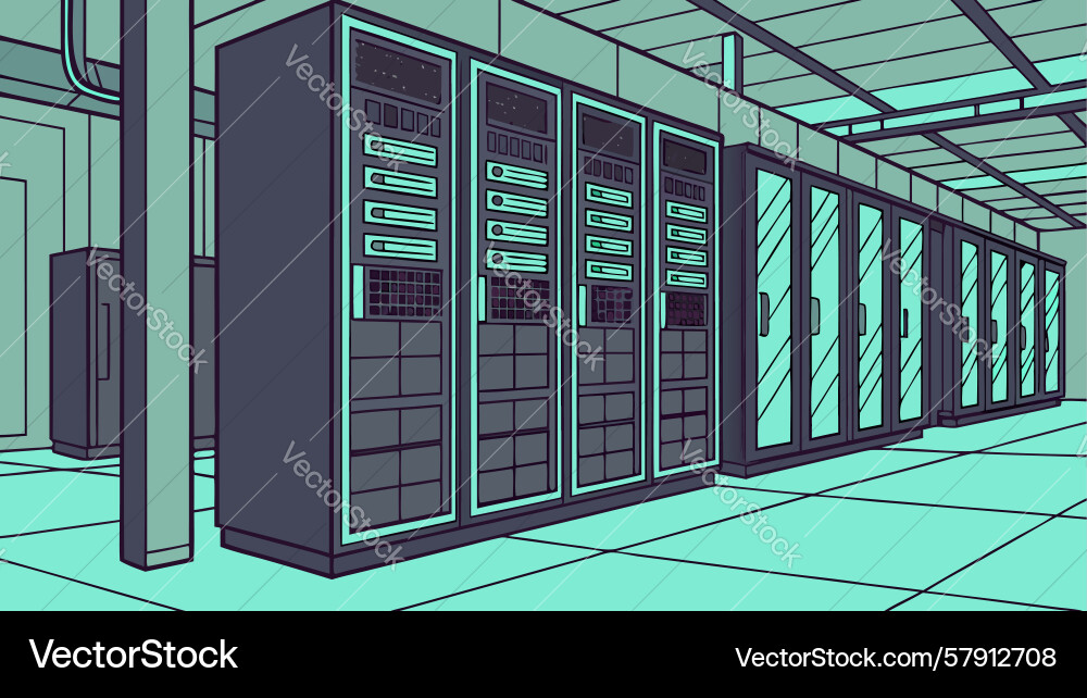 Vast server room with endless rows of network Vector Image