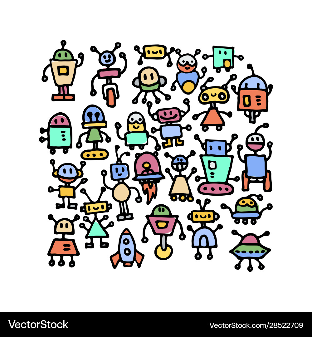 Abstract background with cute handdrawn robots Abstract background with cute handdrawn robots vector image