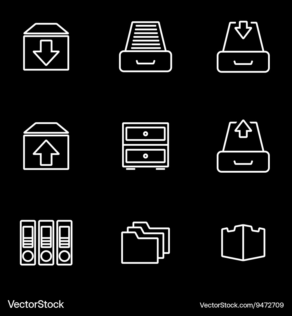 Archive Icon Set - Line Style Vector Image