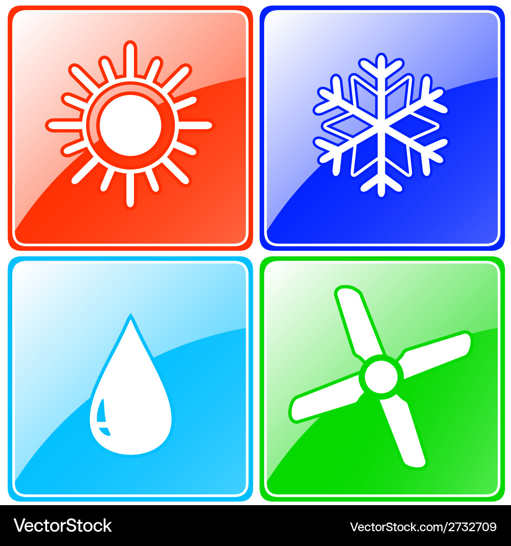 Button set with drop sun snowflake and fan Vector Image