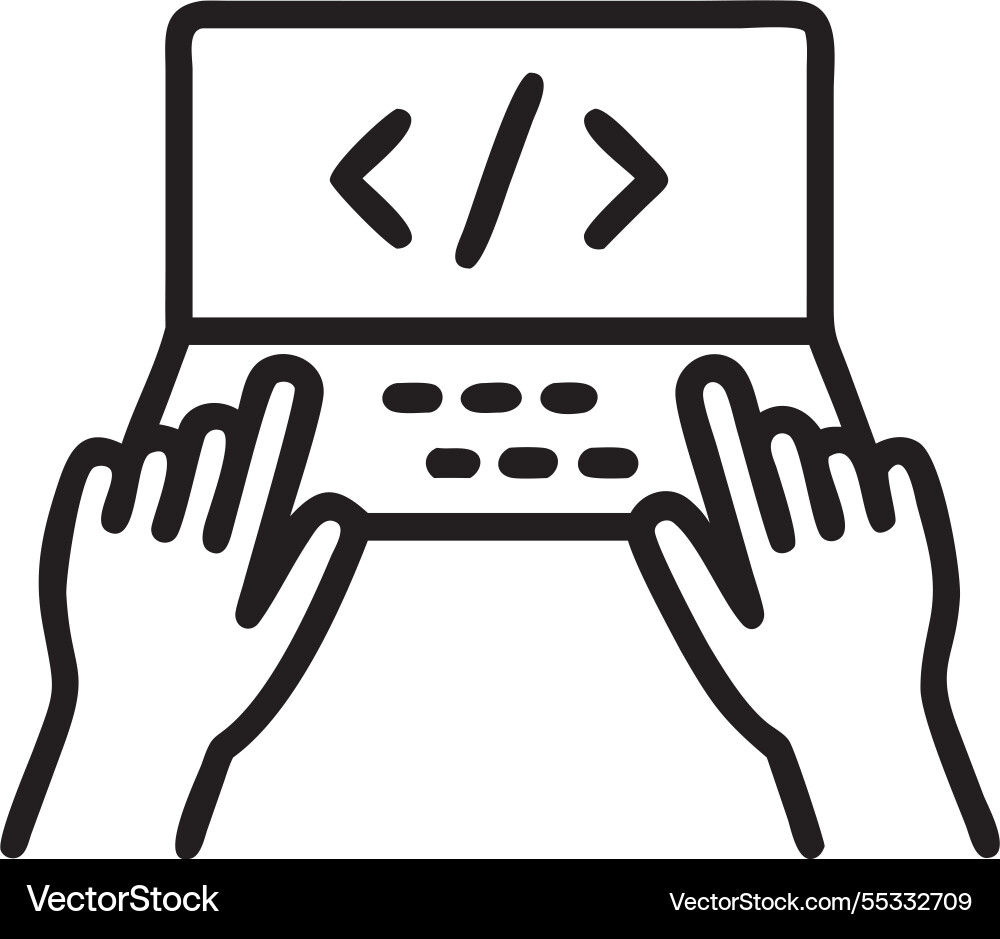 Closeup Frau Hände kodieren HTML und Programmierung vektorbild