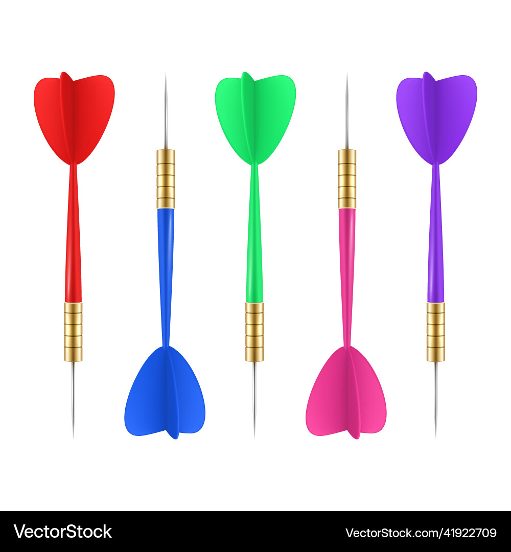 Collection realistic multicolored dart with needle vector image