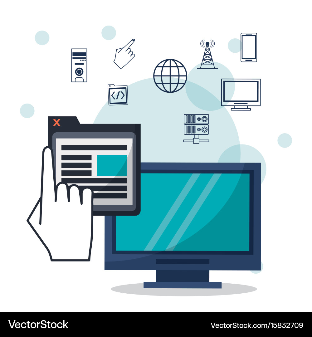 Color background with desktop computer in closeup Vector Image
