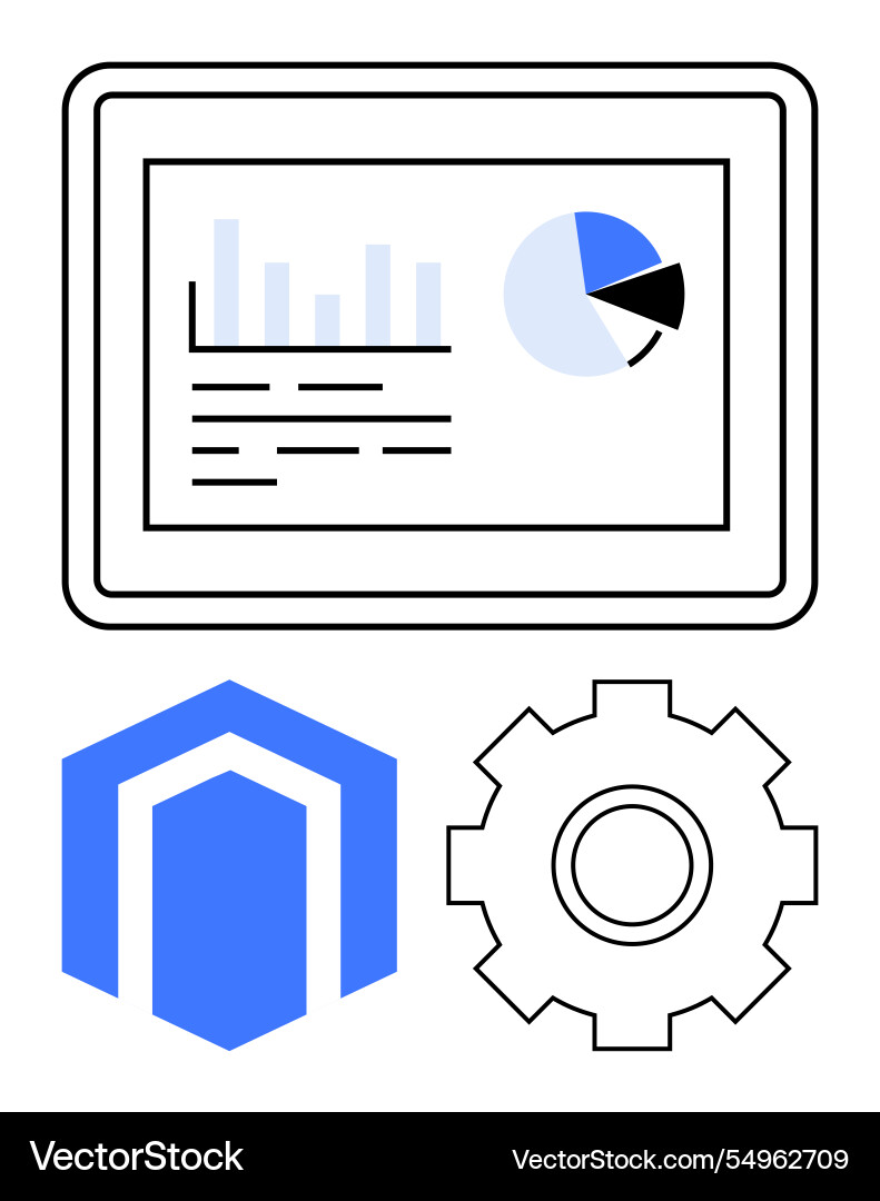 Data analytics dashboard with charts and symbols Vector Image
