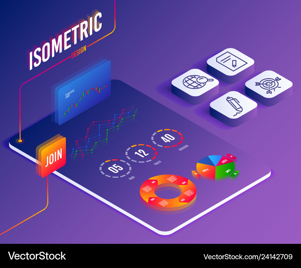 Isometric set internet search target and edit Isometric set internet search target and edit vector image