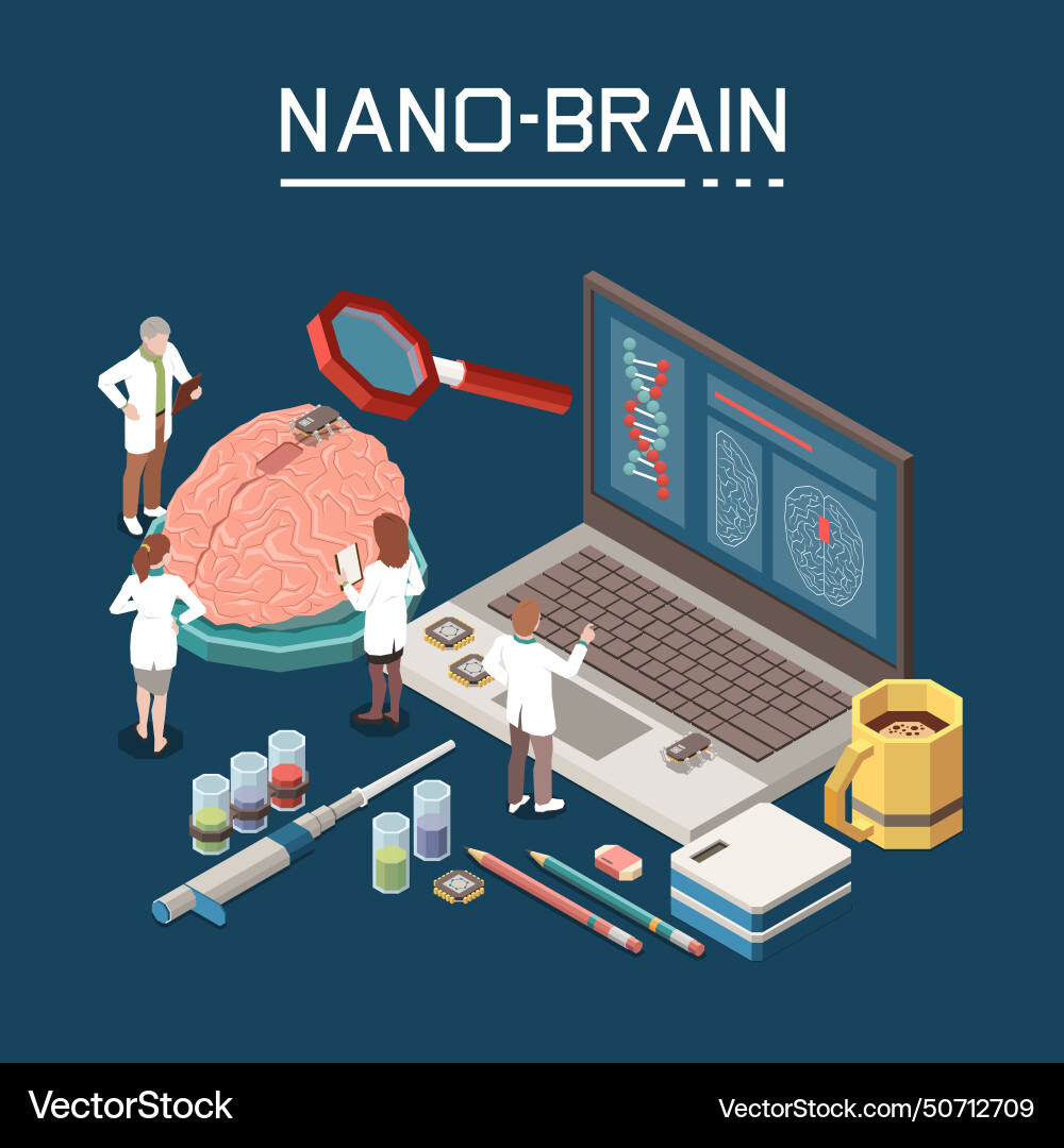 Nanotechnology isometric composition Royalty Free Vector