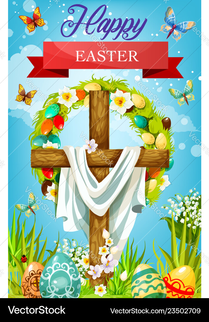 Osterkreuz mit Blumeneiern Vektorbild