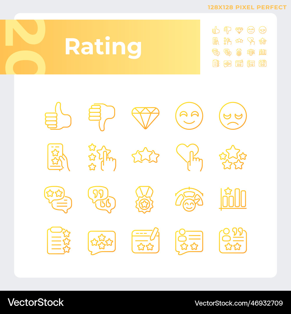 Rating pixel perfect gradient linear icons set Rating pixel perfect gradient linear icons set vector image