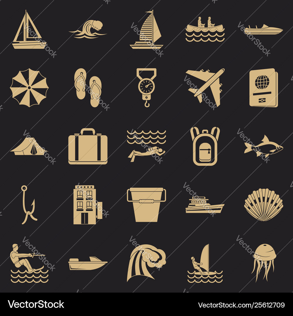 Rest on water icons set simple style Rest on water icons set simple style vector image