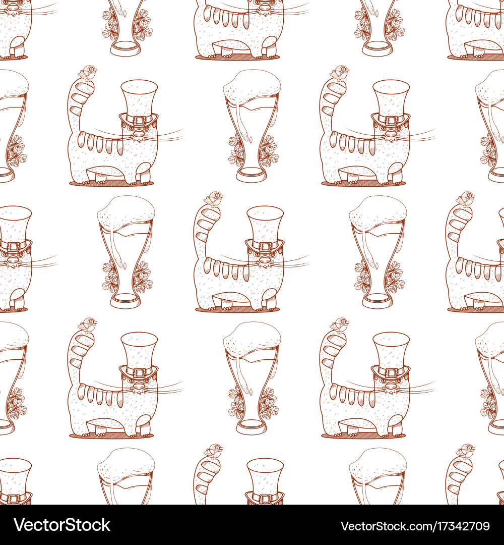 Seamless pattern with cat in a top hat vector image