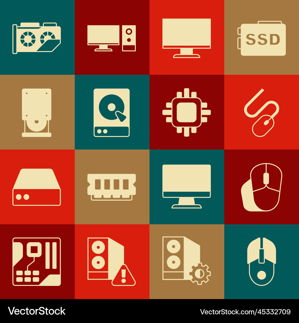 Set computer mouse monitor screen hard disk Set computer mouse monitor screen hard disk vector image