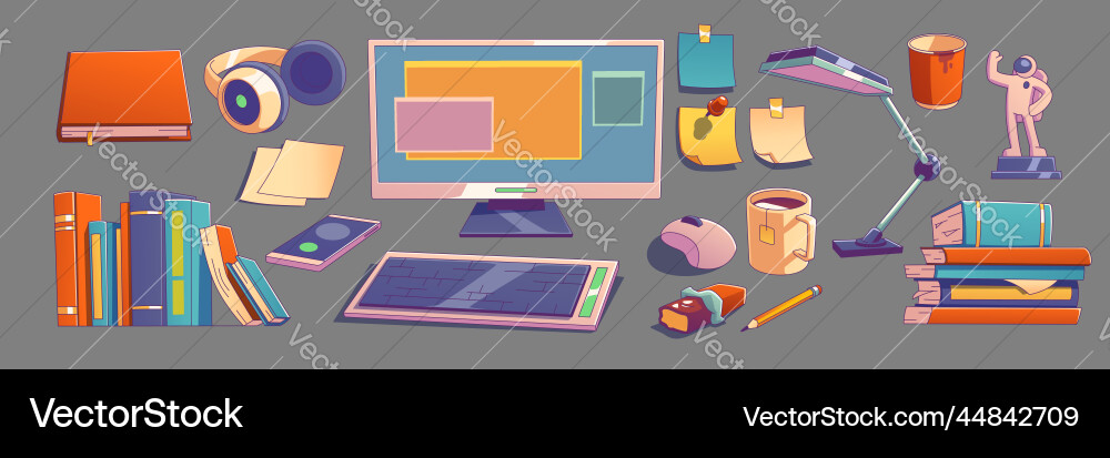 Set workplace objects in retro colors Set workplace objects in retro colors vector image
