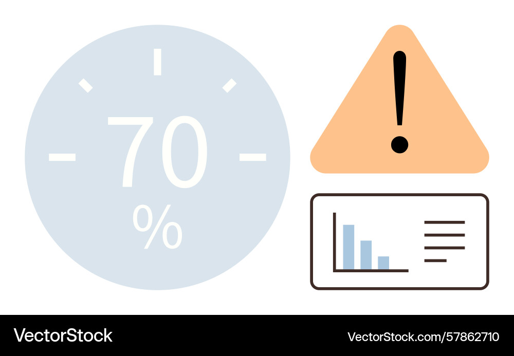 Alarm alert with 70 progress chart and warning Alarm alert with 70 progress chart and warning vector image