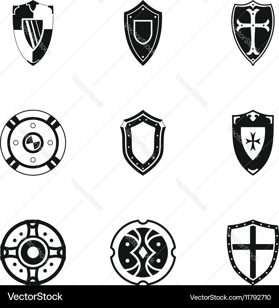 Army shield icons set simple style vector image