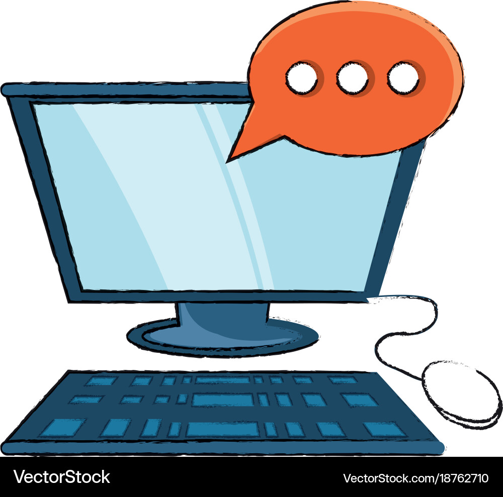 Computer with speech bubble icon vector image