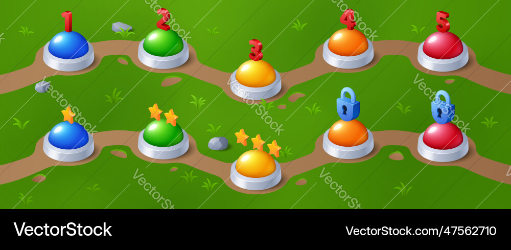 Game level progress indicator on green lawn Game level progress indicator on green lawn vector image