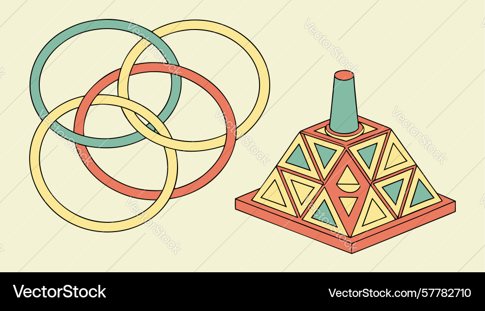 Interlocking circles and conical shapes abstract Vector Image