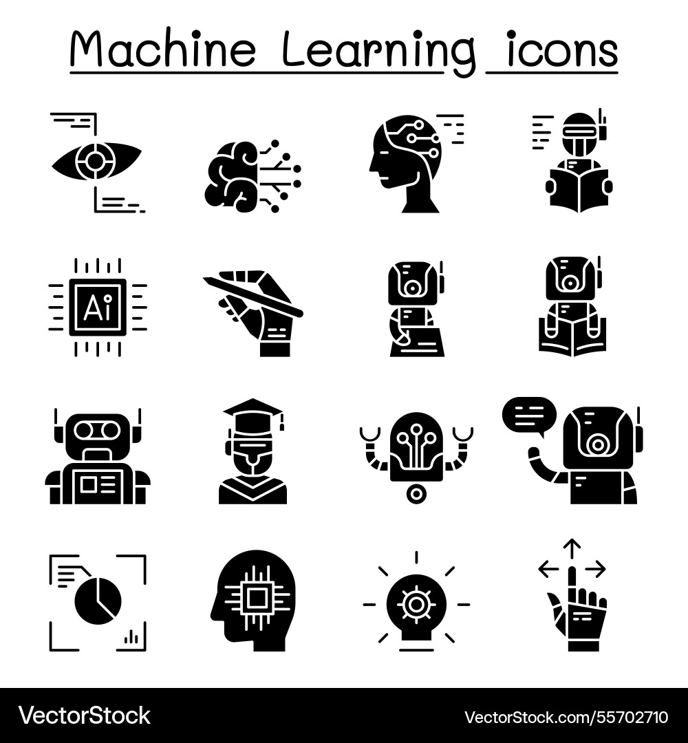 Machine learning icon set in glyph style vector image