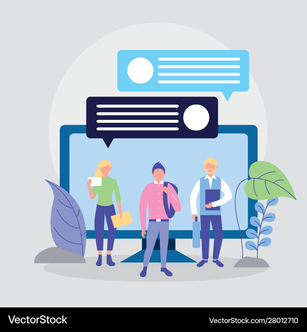 People on line with desktop computer People on line with desktop computer vector image