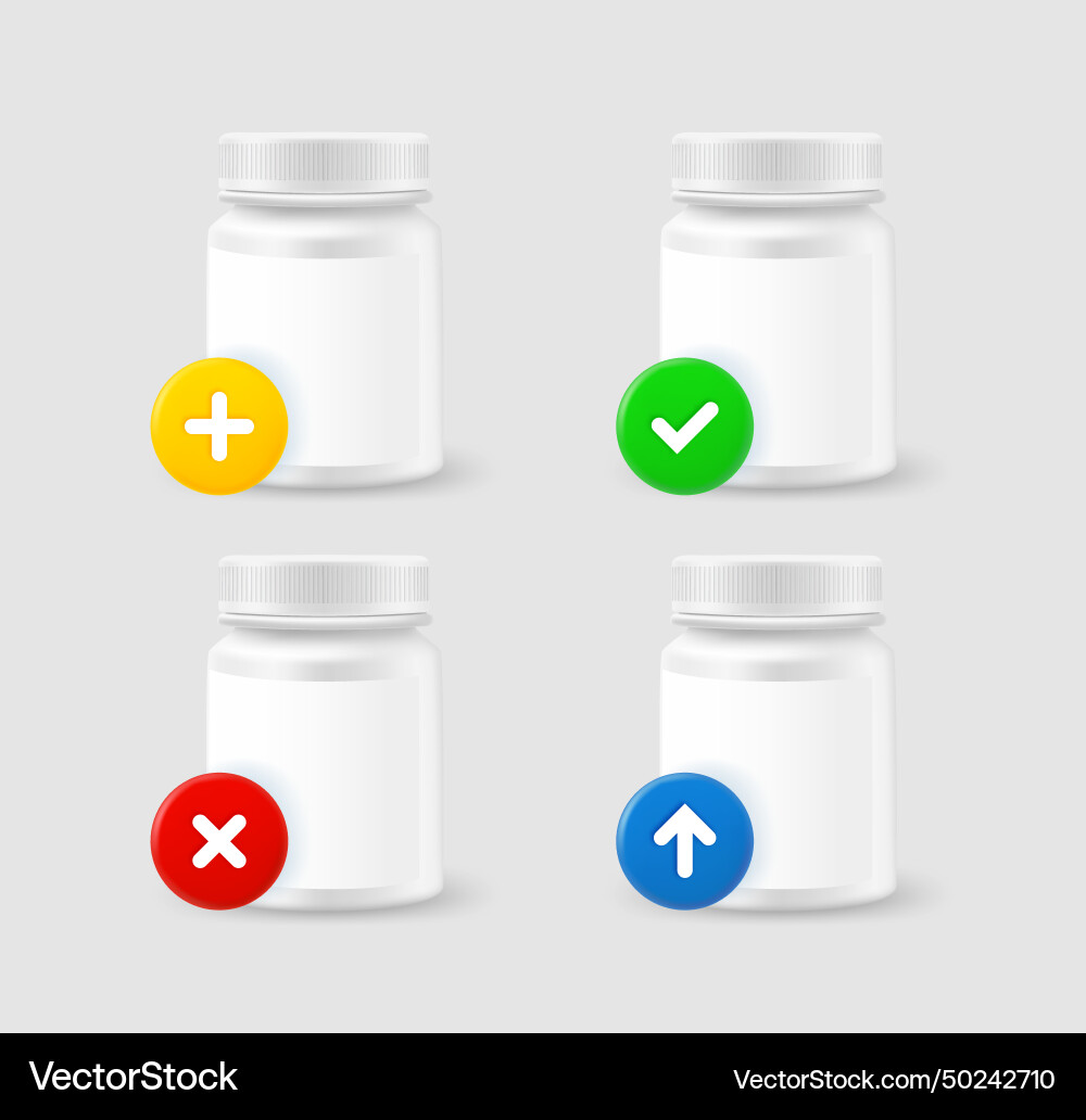 Plastic can with pills set different vector image