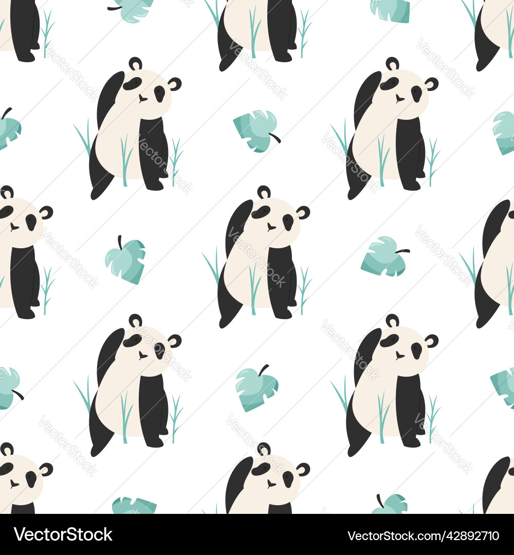 Seamless pattern with cute pandas vector image