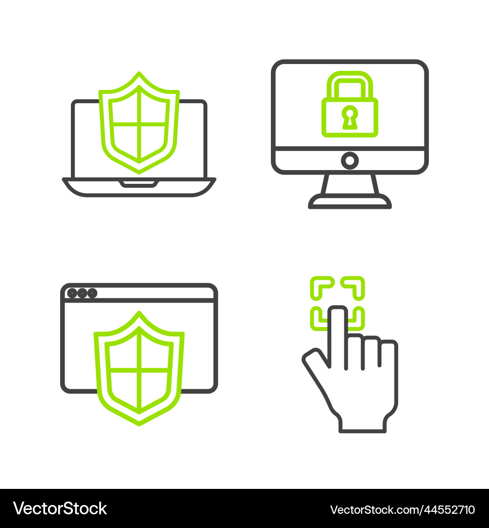 Set line fingerprint browser with shield lock Set line fingerprint browser with shield lock vector image