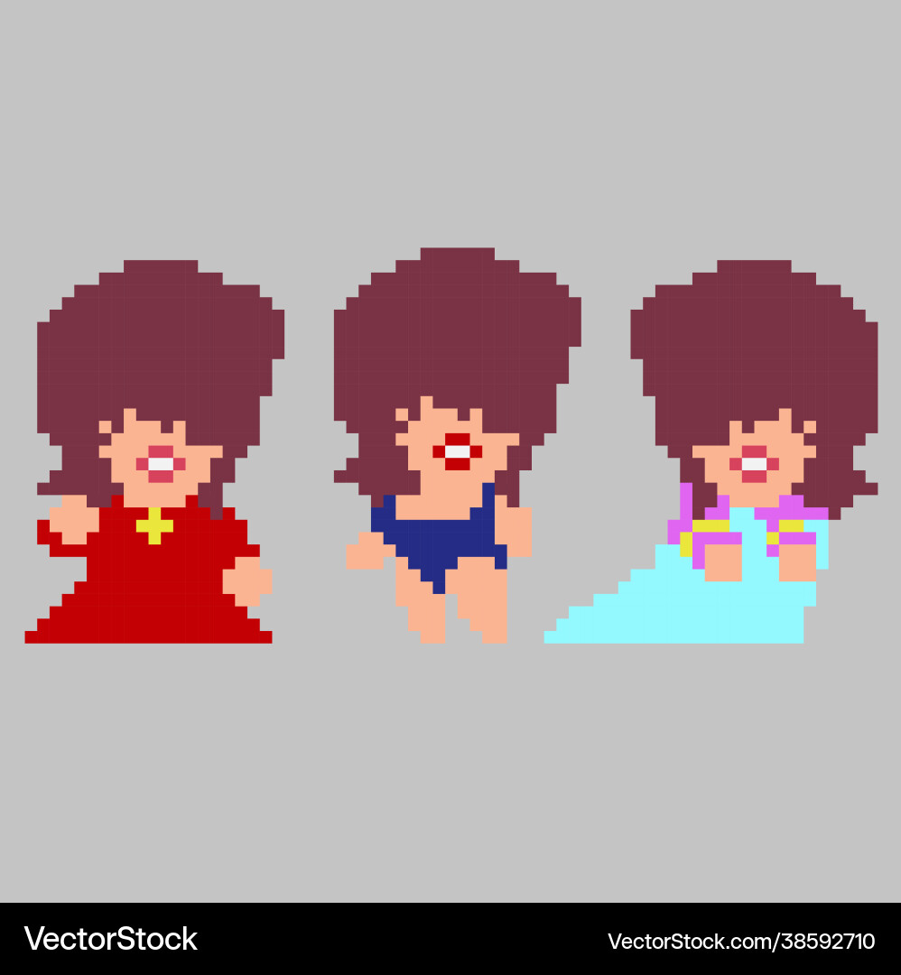 Set pixel characters in art style Vector Image