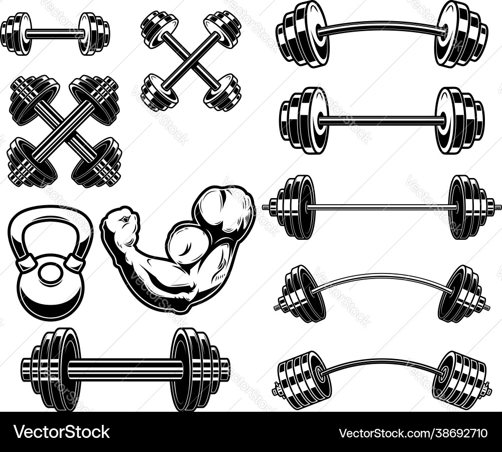 Set weightlifting barbells and dumbells Set weightlifting barbells and dumbells vector image