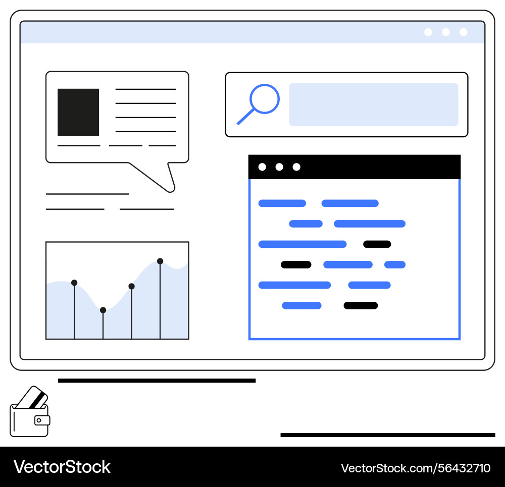Webseite mit Chat-Suchleiste Diagramm und Code Webseite mit Chat-Suchleiste Diagramm und Code vektorbild