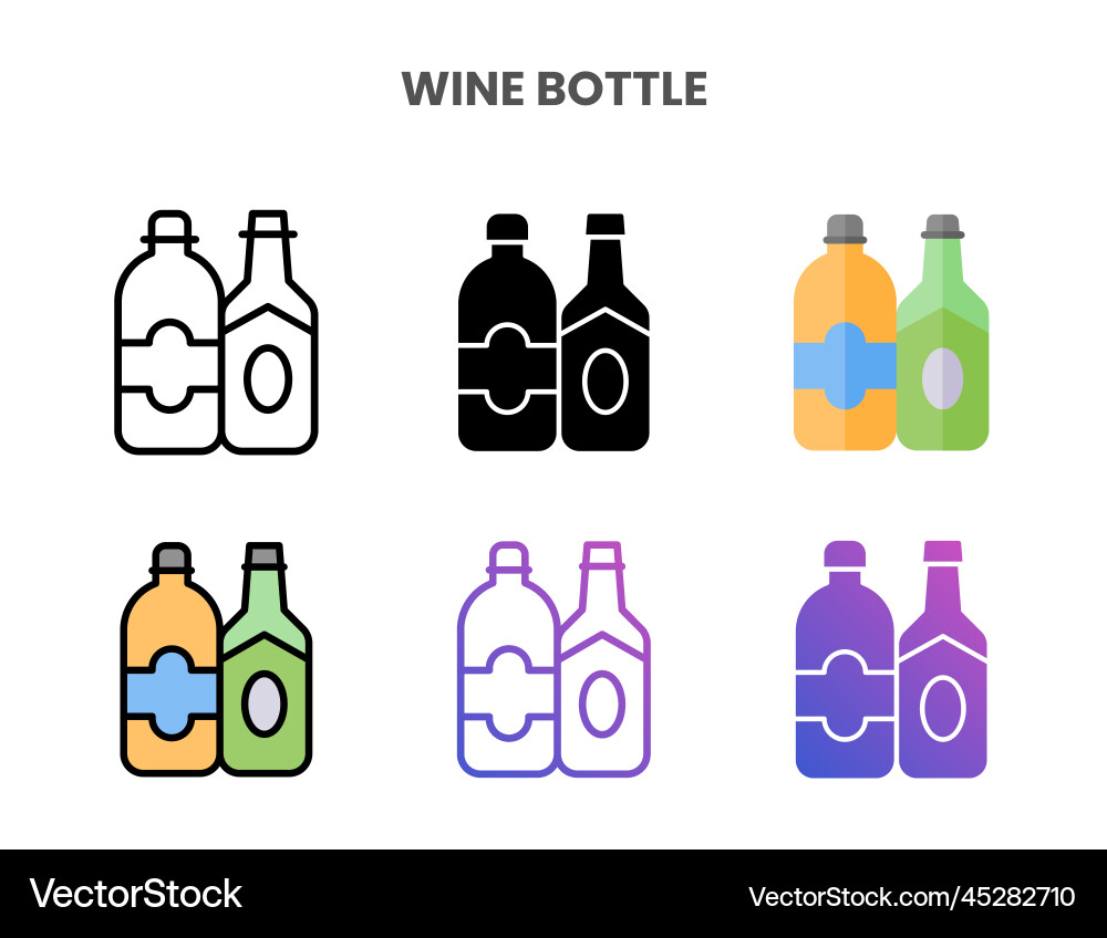 Wine bottle icons set with different styles Vector Image