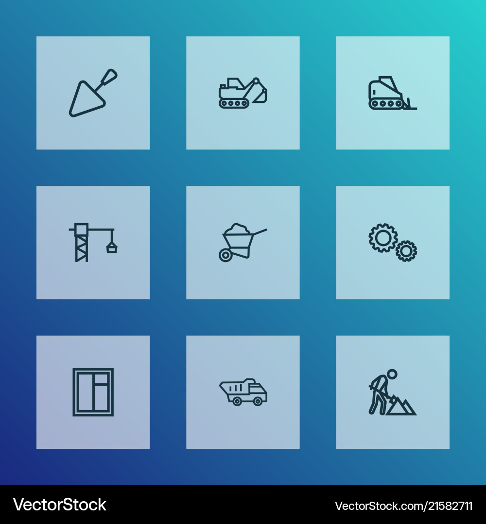 Architecture icons line style set with glass frame Vector Image