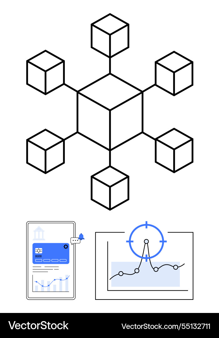Blockchain network with connected cubes digital Blockchain network with connected cubes digital Vector Image