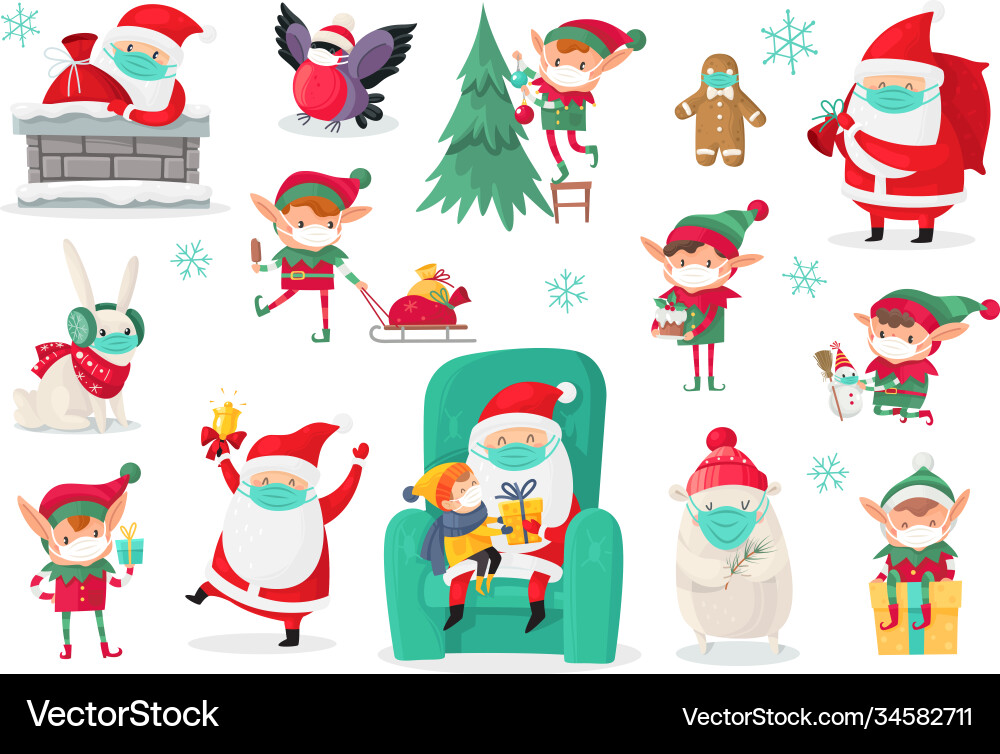 Christmas Characters with Masks vector image
