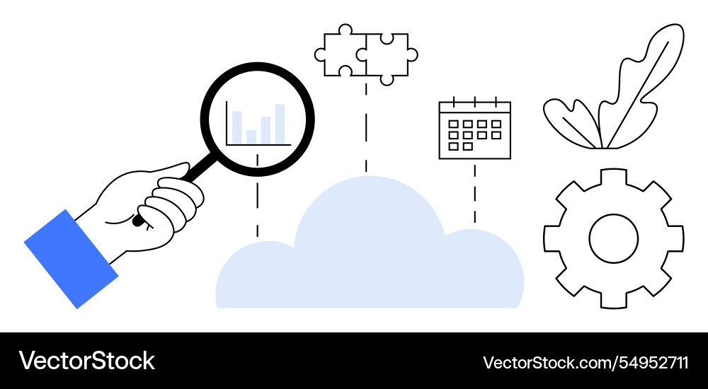 Cloud data analysis with magnifying glass puzzle Cloud data analysis with magnifying glass puzzle vector image