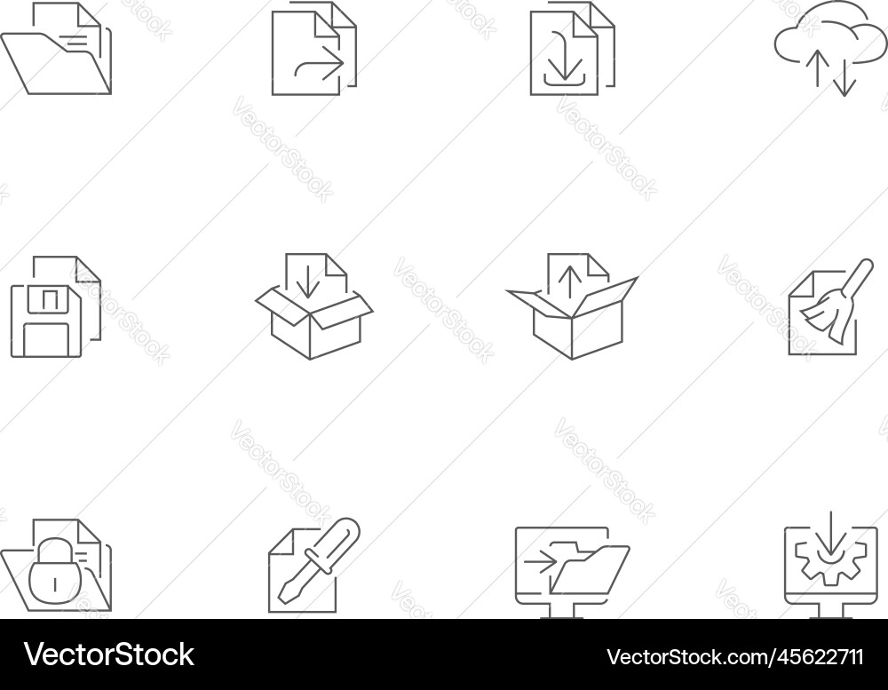 File manager - thin line icon set editable stroke File manager - thin line icon set editable stroke vector image