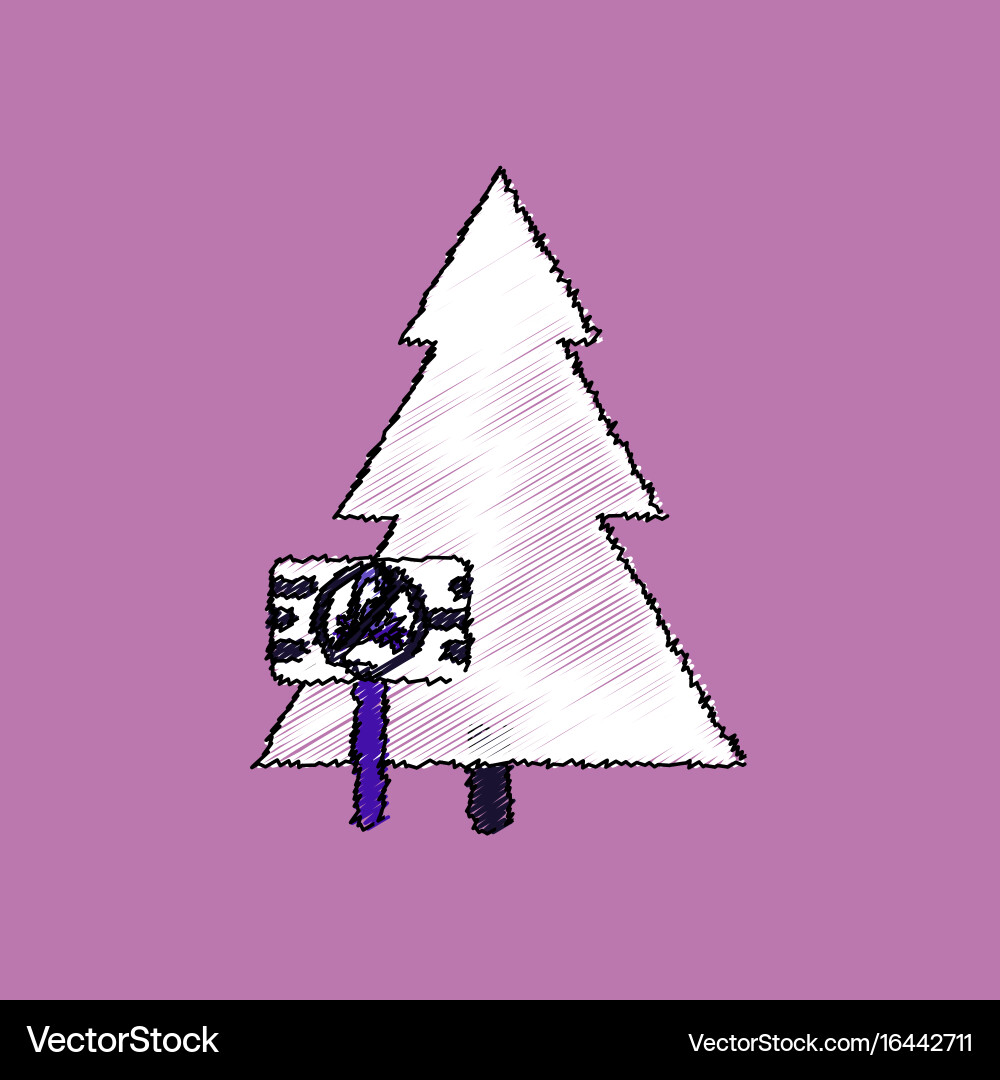 Flat shading style icon fir-tree with plaque Vector Image