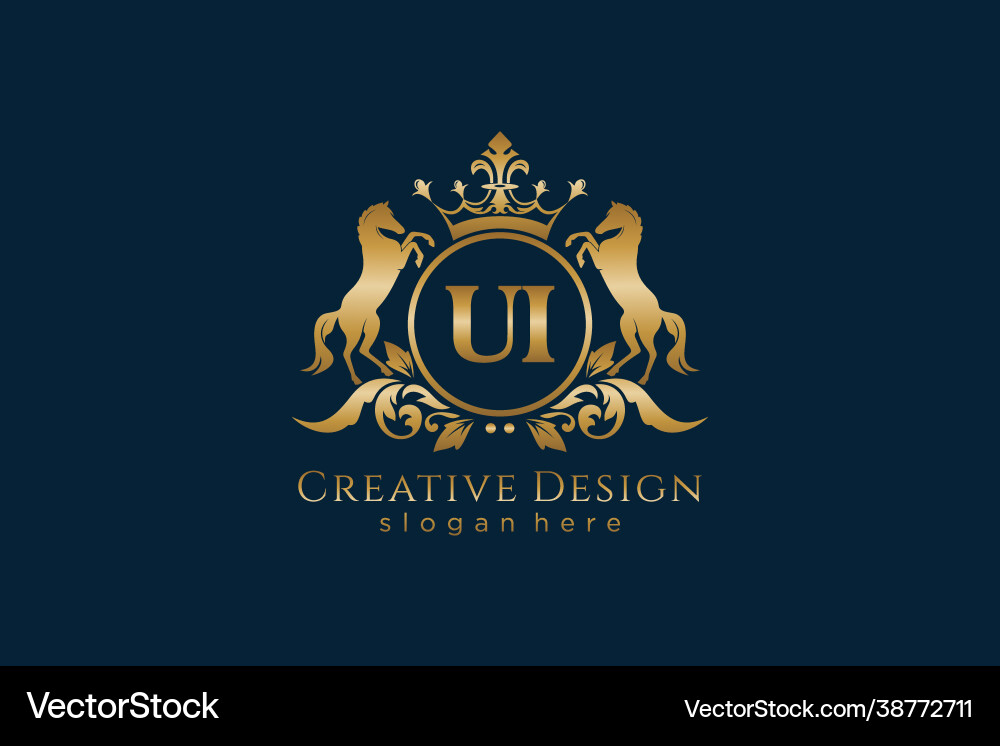 Initial ui retro golden crest with circle and two vector image