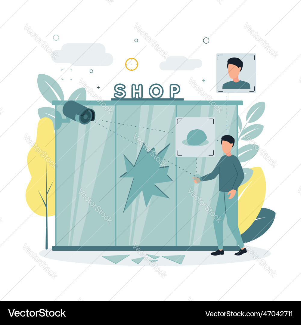 Man Breaking Store Window Vector Image