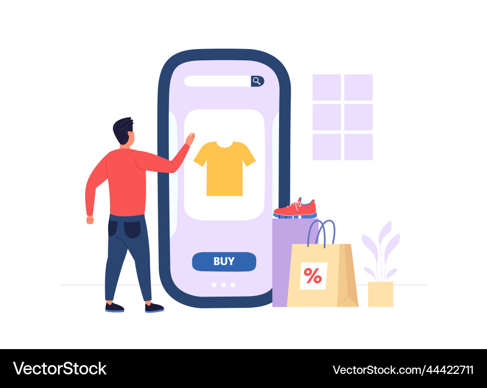 Online-Shopping männlichen Charakter Wahl T-Shirt Online-Shopping männlichen Charakter Wahl T-Shirt vektorbild