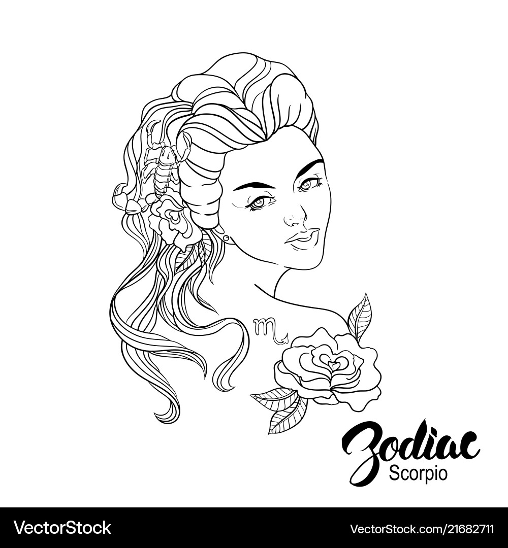 Scorpio Girl with Flowers Vector Image