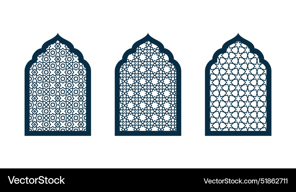 Set of ornamental doors or windows and cnc pattern Set of ornamental doors or windows and cnc pattern vector image