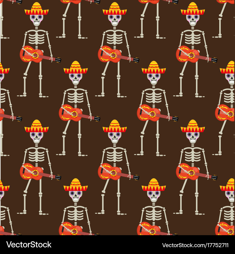 Skeleton Guitar Sambrero Pattern vector image